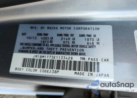 2014 Mazda 3 Sv z USA, uszkodzony, nr VIN JM1BM1T73E1133428